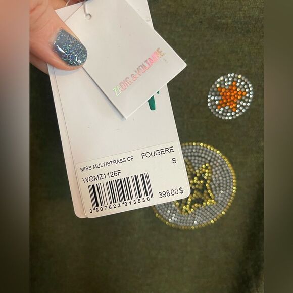 Zadig & Voltaire Cashmere Sweater with military color and crystals. NTW. Small - Picture 11 of 11